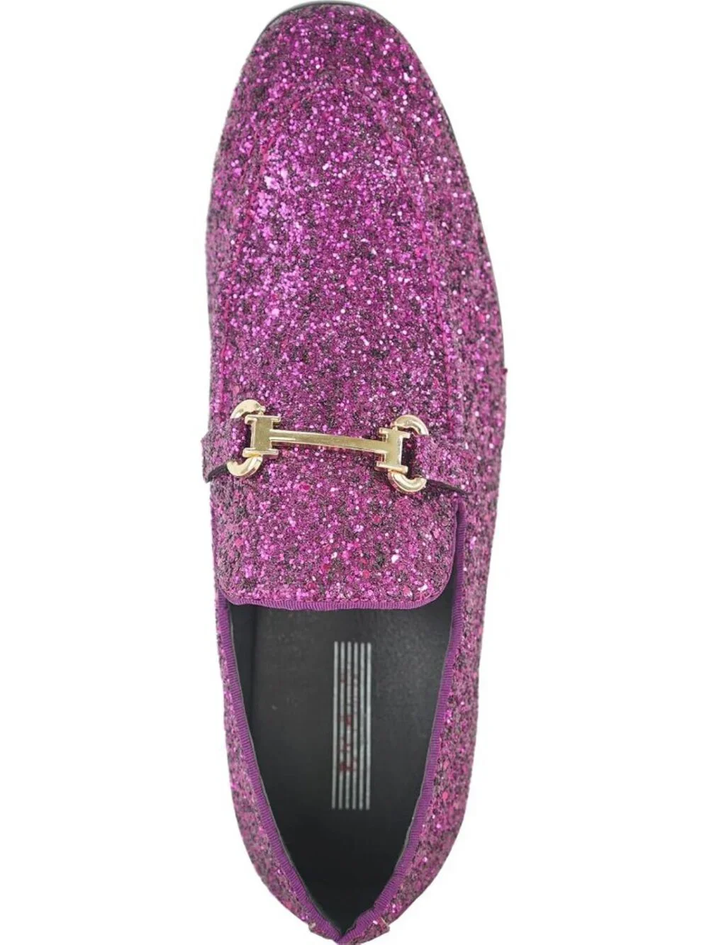 Men's Purple Glitter Loafers Metal Buckle Cap Toe Metallic Slip On Party Shoes